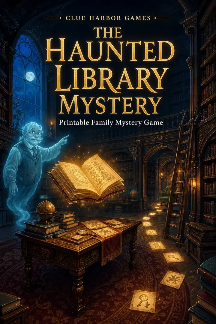 The Haunted Library Mystery printable game cover